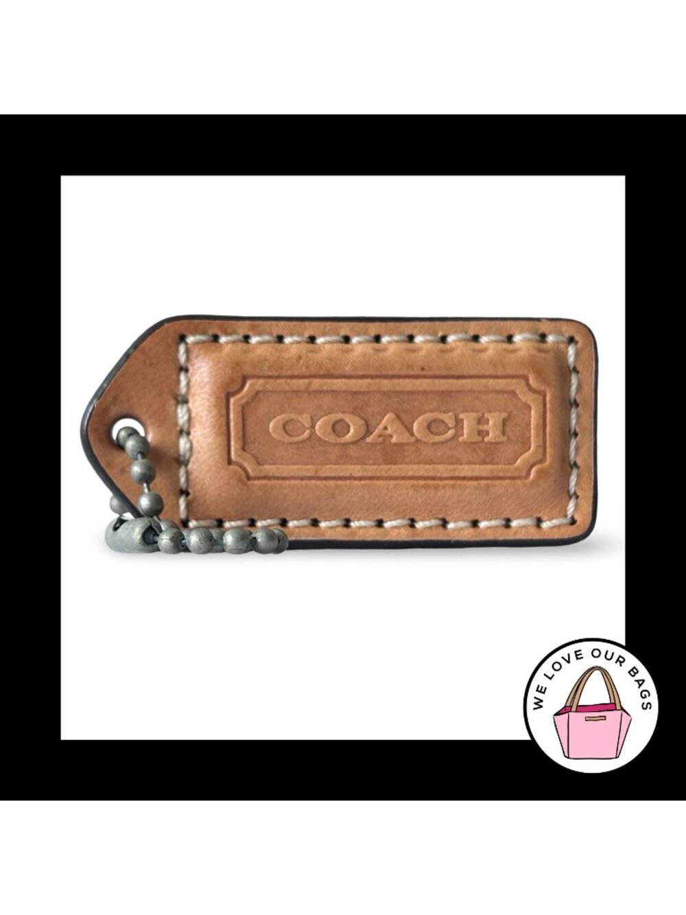 COACH Y2K VINTAGE Hang Tag 2" Natural Saddle Brown Leather Bag Charm Keychain